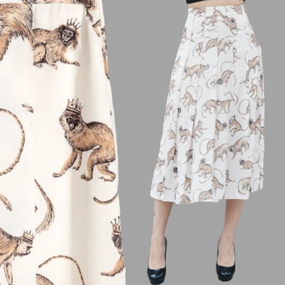 H&M Dresses & Skirts - H&M Pleated Monkey Animal Print Midi Skirt Blogger Favorite Fav Flowy Size 12